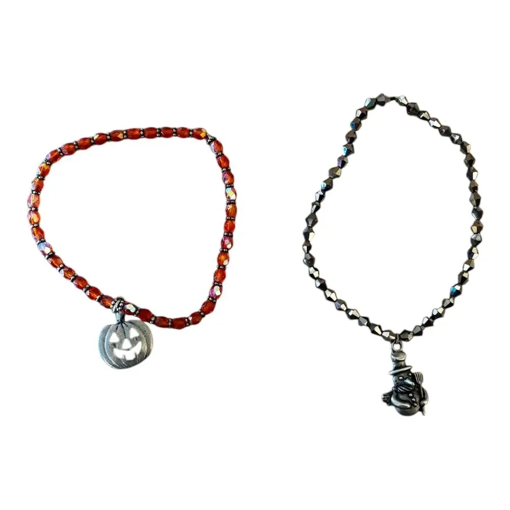 Lot of 4 Holiday Bracelets Charm Bracelets Beaded Bracelet Christmas Halloween